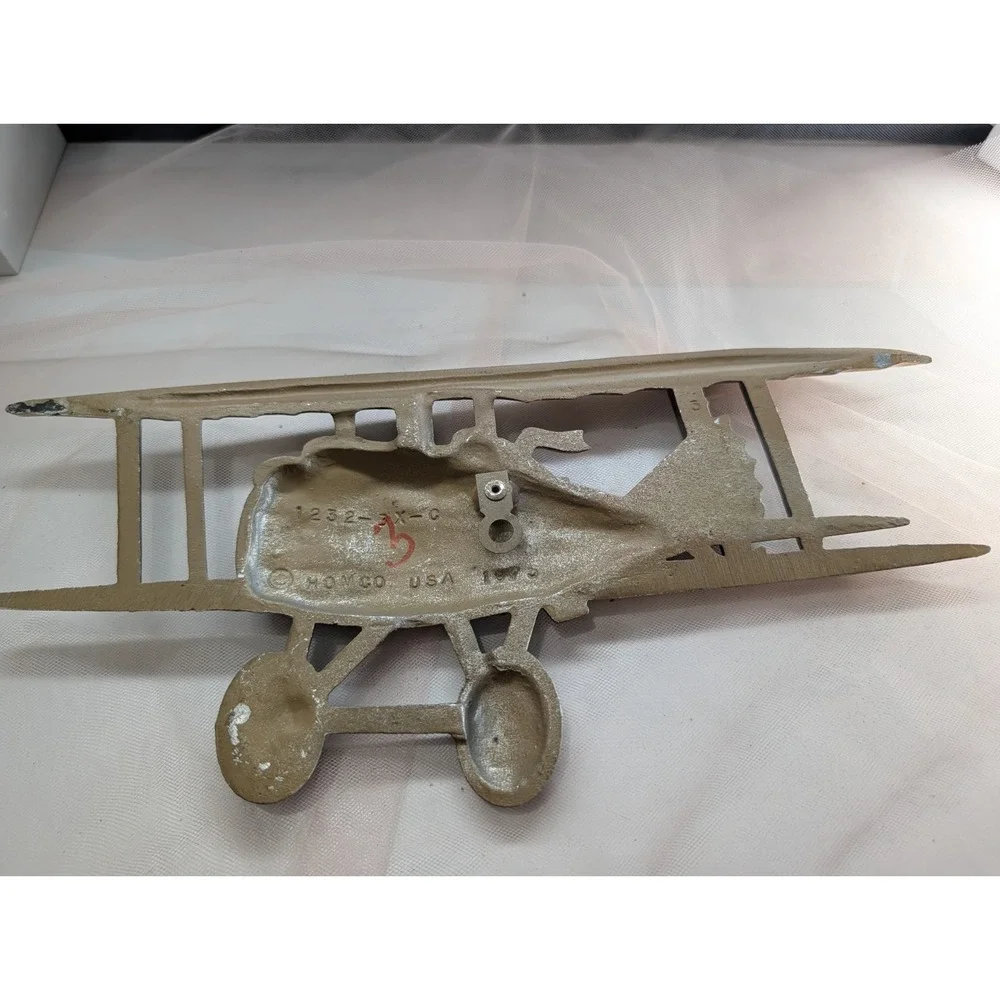 HOMCO USA Metal Biplane Wall Plaque Lot of 2 Yellow & Red Airplane Decor